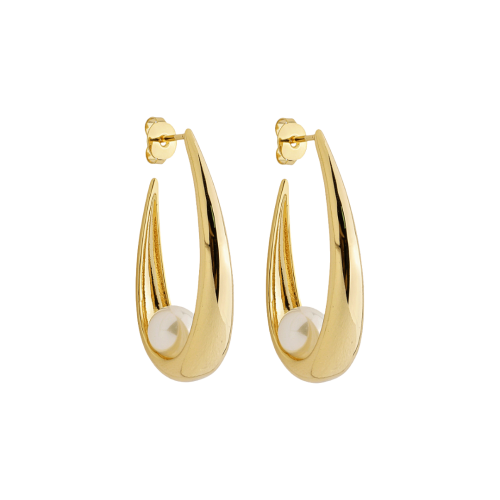 Imagem de Brinco Curvo com Detalhe em Pérola Branca